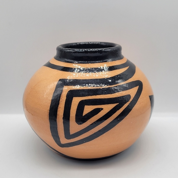 Other - Signed Pottery Art Deco Vase Terracota Black Color Native American Small Ceramic